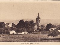 Nouvelle glise Saint-Pierre (1875)  Vue du ct nord, avec en arrire-plan  gauche le presbytre et devant la base du clocher l'angle de la villa de l'ingnieur Schmid.